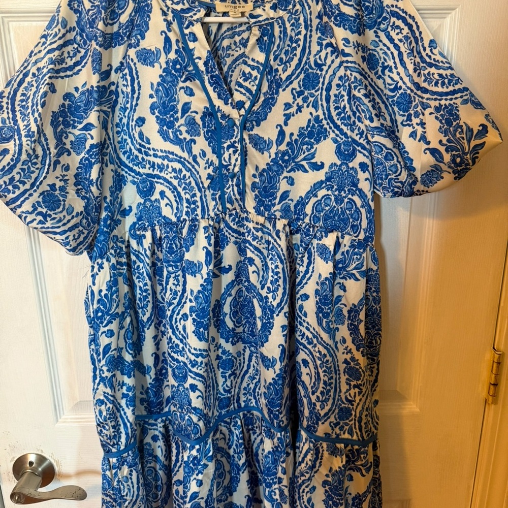 Umgee Blue and White Floral Midi Dress